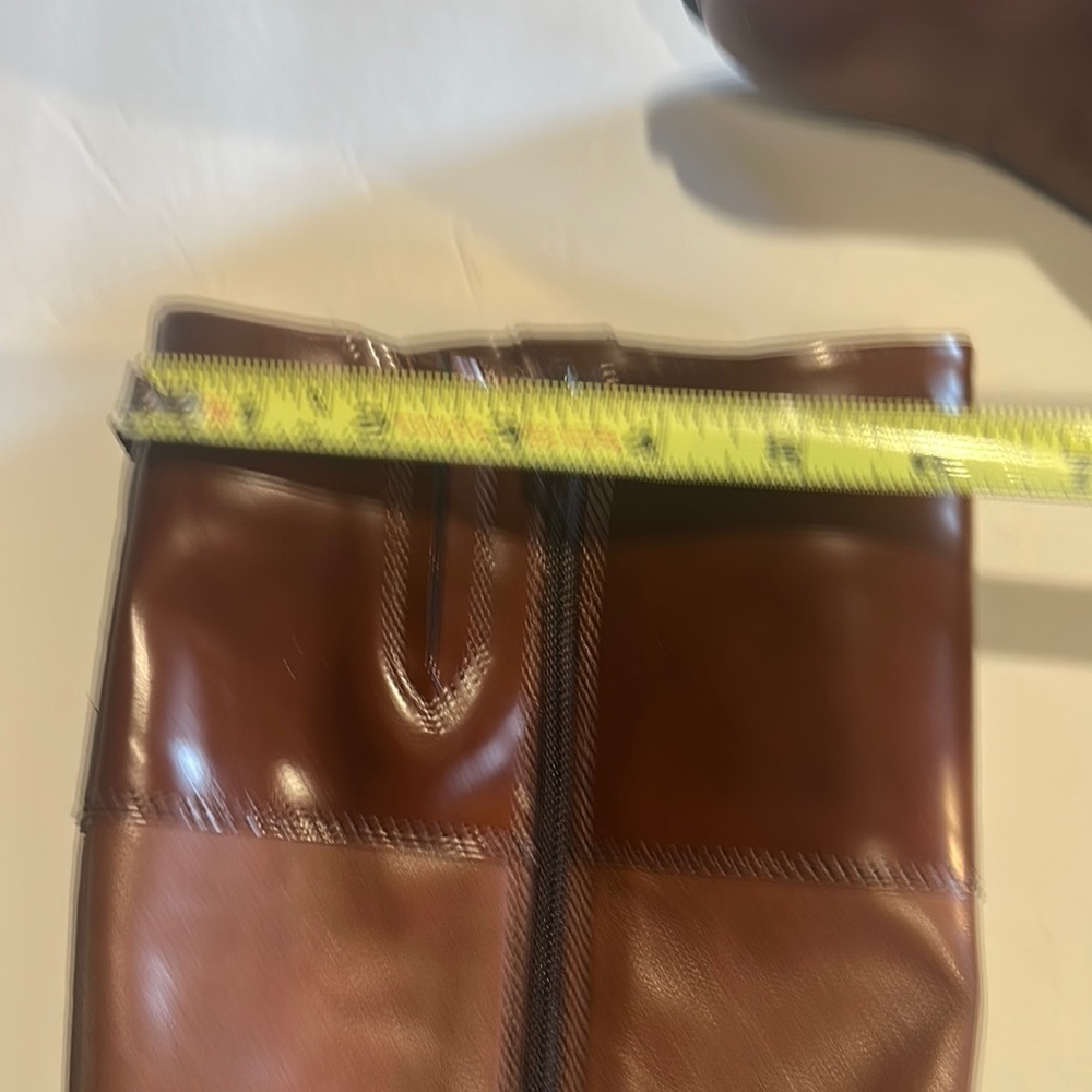 NWOT Minelli Naina cognac Brown Leather 2 toned Knee-High Boots w heel zipper - Picture 3 of 13